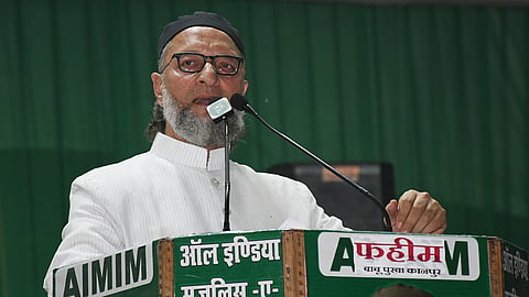 AIMIM Chief Asaduddin Owaisi addresses a public rally in Kanpur, Uttar Pradesh.