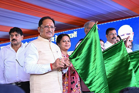 Chhattisgarh Chief Minister Vishnu Deo Sai inaugurates new passenger rail services at the railway station, in Raipur on Tuesday. 