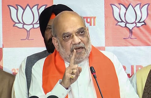Union Home Minister Amit Shah addresses a press conference in Ludhiana, Punjab, Tuesday, Oct. 20, 2026.