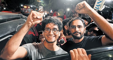 Cockroach Janta Party leaders Saurav Das (left) and Ashutosh Ranka  