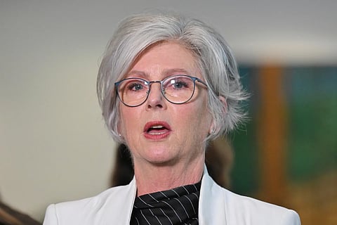 Australian independent member of parliament Helen Haines speaks at a press conference at Parliament House in Canberra, Australia, Tuesday, May 26, 2026.