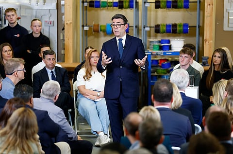 Britain's Prime Minister Andy Burnham delivers a speech in Motherwell, Scotland, on Friday, Oct. 16, 2026, focusing on forming closer ties with the Scottish government.