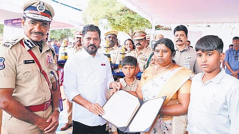 Chief Minister A Revanth Reddy participates in the Police Commemoration Parade at the Police Martyrs’ Memorial, Goshamahal Police Stadium, Hyderabad, on Wednesday.