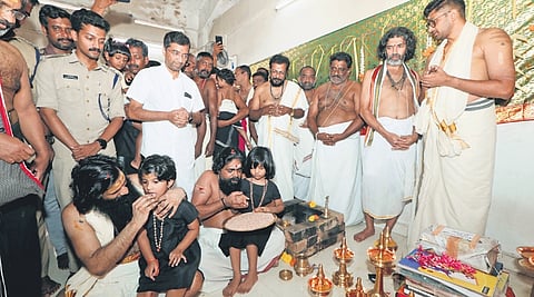 Vidyarambham ceremony being held at Malikappuram Devi temple on Wednesday
