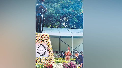 Chief Minister DK Shivakumar pays tribute to martyred police personnel to mark  Police Commemoration Day, in Bengaluru on Wednesday.