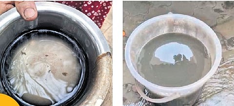 A resident shows filthy water supplied from BWSSB pipelines 