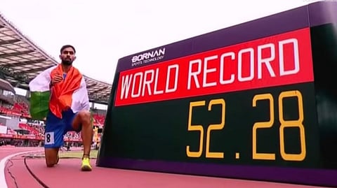 Debutant Sandeep clinched the gold medal with a timing of 52.28s, setting a new World Record in the 400m T44 category