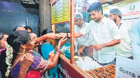 HR&CE Minister S Ramesh inspected Sri Parthasarathy temple in Triplicane on Friday
