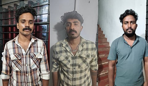 The arrested are P Pranav, 24, of Manathana; K Kanakaraj, 28, of Muzhakkunnu; and Nithul Kumar, 29, of Chokli, all in Kannur district.