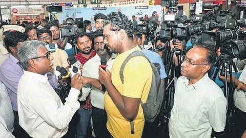 Southern Railway GM, U Subba Rao, seen interacting with passengers on Thursday.