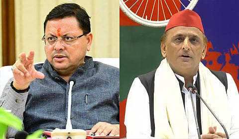 Uttarakhand Chief Minister Pushkar Singh Dhami and Samajwadi Party chief Akhilesh Yadav.