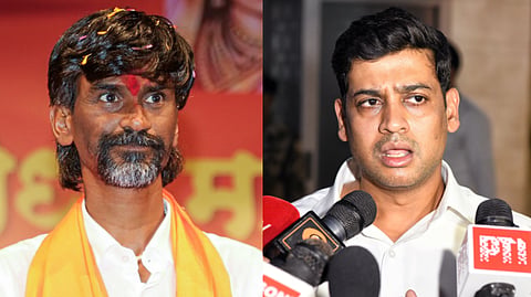 (L-R) Maratha quota activist Manoj Jarange and Shiv Sena MP Shrikant Shinde.