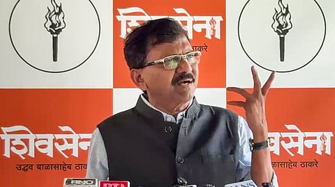 Shiv Sena (UBT) MP Sanjay Raut addresses a press conference in Mumbai.