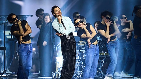 Harry Styles performs during the Brit Awards 2026 in Manchester, England, on Feb. 28, 2026.
