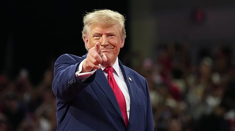 President Donald Trump arrives at a campaign rally at Alico Arena on the campus of Florida Gulf Coast University, Friday, Oct. 23, 2026, in Fort Myers, Fla. 