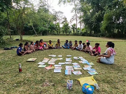 Children take part in activities organised by the libraries set up by Anindita Gogoi.