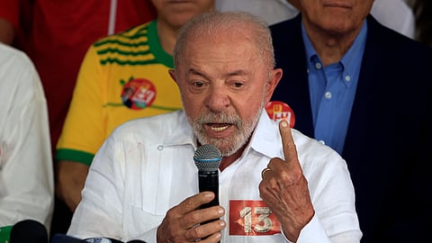 Brazil's president and re-election candidate for the Workers' Party (PT) Luiz Inacio Lula da Silva, speaks after casting his vote during the presidential runoff election, at a polling station in Sao Bernardo do Campo, state of Sao Paulo, Brazil, on October 25, 2026.