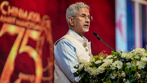 Union External Affairs Minister S Jaishankar addresses the '75th Chinmaya Amrit Mahotsav' Global Sammelan, at Bharat Mandapam, in New Delhi, Sunday, Oct. 25, 2026.