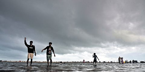 Dark clouds hover over Marina beach in Chennai on Sunday 