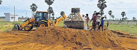 Renovation and fencing works being carried out at a GT station in Uthayathur village near Radhapuram 