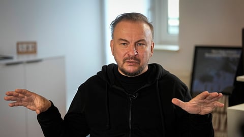 Serhii Beskrestnov, also known as "Flash", an adviser to Ukraine's President Volodymyr Zelenskyy, speaks during an interview in Kyiv, Ukraine, Friday, 16, 2026.