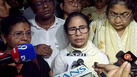 Former West Bengal Chief Minister Mamata Banerjee speaks to the media in Delhi.