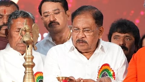 Deputy CM Dr G Parameshwara taking part in the Maharshi Valmiki Jayanti celebration at Vidhanasoudha in Bengaluru on Monday.