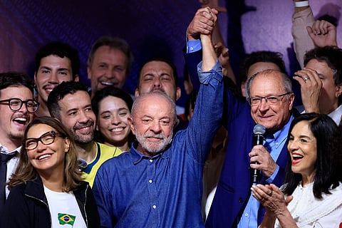 Brazil's President and re-election candidate for the Workers' Party (PT) Luiz Inacio Lula da Silva reacts next to his wife, First Lady Rosangela da Silva (L) and Vice President Geraldo Alckmin (2nd R) after knowing the first results of the presidential runoff election, in Sao Paulo, Brazil, on October 25, 2026.
Lula da Silva pulled off a dramatic comeback on October 25, 2026,