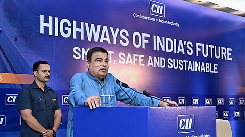 Union Minister for Road Transport and Highways Nitin Gadkari addresses the CII conference on 'Highways of India's Future: Smart, Safe and Sustainable' in New Delhi, Oct. 27, 2026.