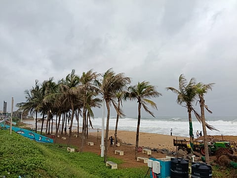 Gusty winds and rough sea conditions witnessed in Visakhapatnam on Tuesday morning as Cyclone Arnab approaches.