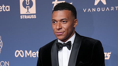 France's soccer player Kylian Mbappé attends the Ballon d'Or ceremony at the London Palladium Theatre in London, England, Monday, Oct. 26, 2026 .