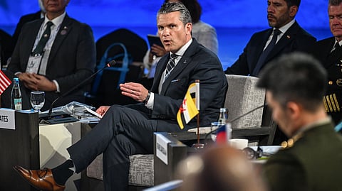 US Defense Secretary Pete Hegseth delivers his opening statement at the Association of Southeast Asian Nations (ASEAN) Defence Ministers' Informal Meeting in Cebu, central Philippines, Wednesday, Oct. 28, 2026. 