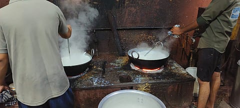 Food cops detect unhygienic conditions during inspections on sweet-making units in Hyderabad on Tuesday.