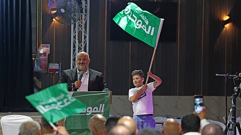 Mansour Abbas, head of Israel's conservative Islamic Raam party, speaks at a campaign rally in the Arab-Israeli village of Abu Gosh on October 21, 2026.
They will not govern Israel, but Arab-majority lists could be the kingmakers in close-fought elections just days away, guided by a voter base fed up with Prime Minister Benjamin Netanyahu.