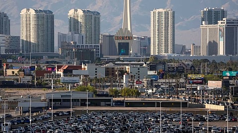 Cars fill a lot at Harry Reid International Airport near the Las Vegas Strip, April 9, 2025, in Las Vegas. (AP Photo/John Locher, File) License this photo
By  JESSICA HILL