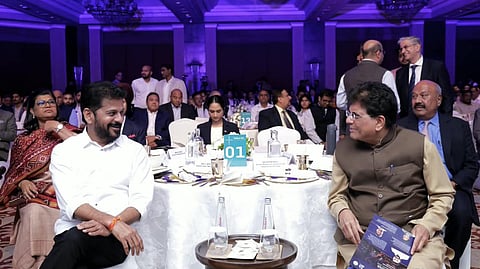 Union Commerce and Industry Minister Piyush Goyal with Chief Minister A Revanth Reddy 
at the curtain-raiser for the Invest Telangana Global Summit in New Delhi on Thursday