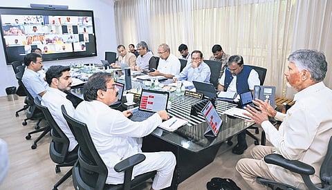 CM Nara Chandrababu Naidu addressing a hybrid Cabinet meeting 