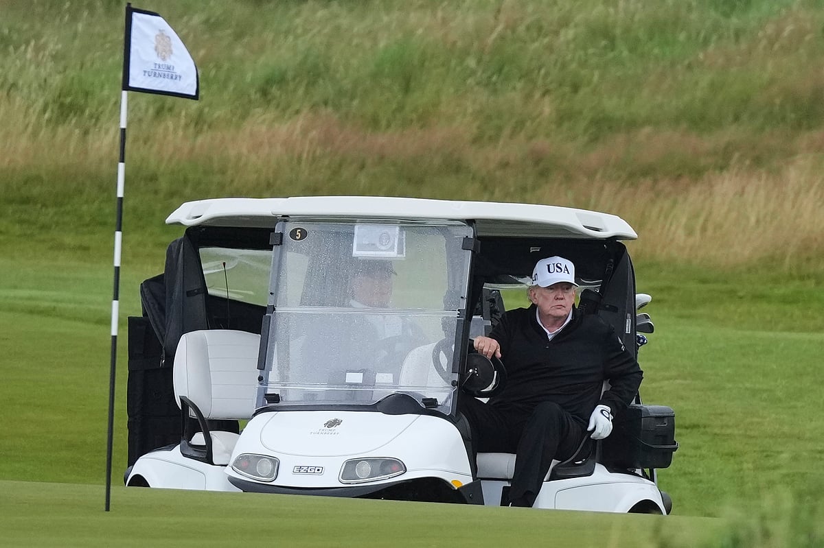 Trump plays golf in Scotland while protesters take to the streets and ...