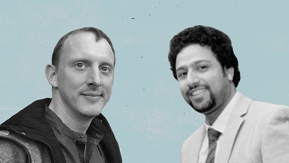 Pieter Friedrich (left) and journalist Baba Umar. 
