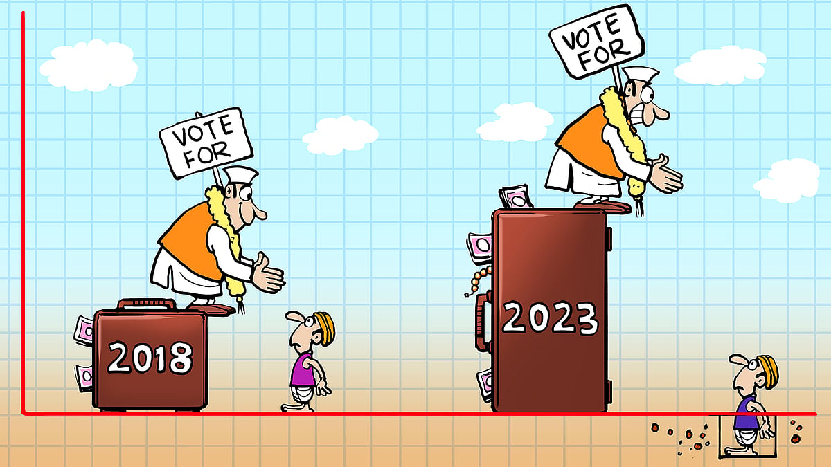 The distance with a voter grows as the size of the money box a politician is standing on increases.