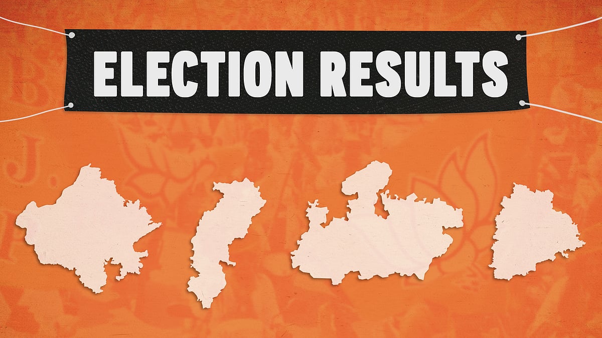 Illustration of maps of Telangana, Madhya Pradesh, Rajasthan and Chhattisgarh.