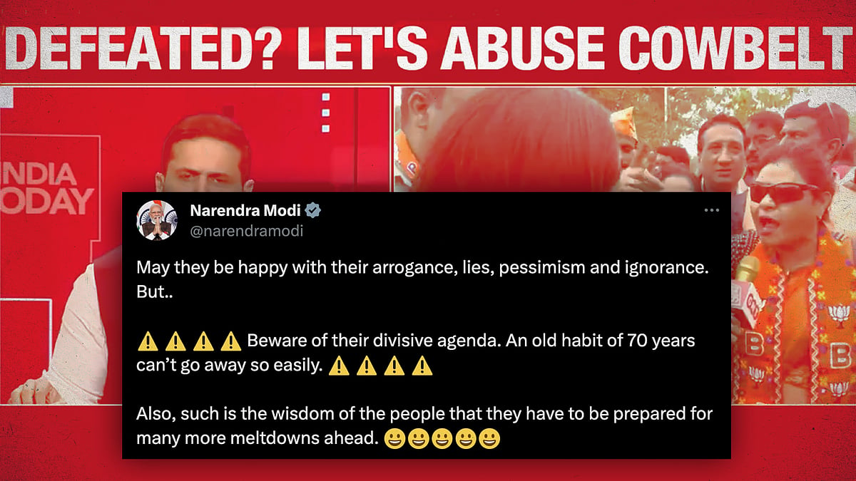 Modi's tweet with Shiv Aroor's show in the background.