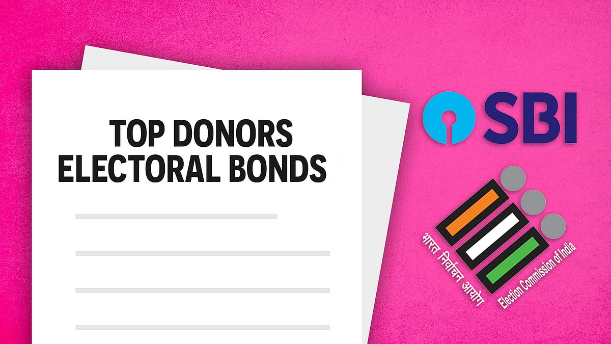 Top donors of electoral bonds, with the SBI and EC logos.