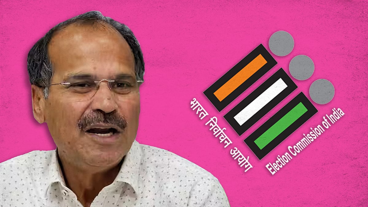 Congress leader Adhir Ranjan Chowdhury and Election Commission's logo.