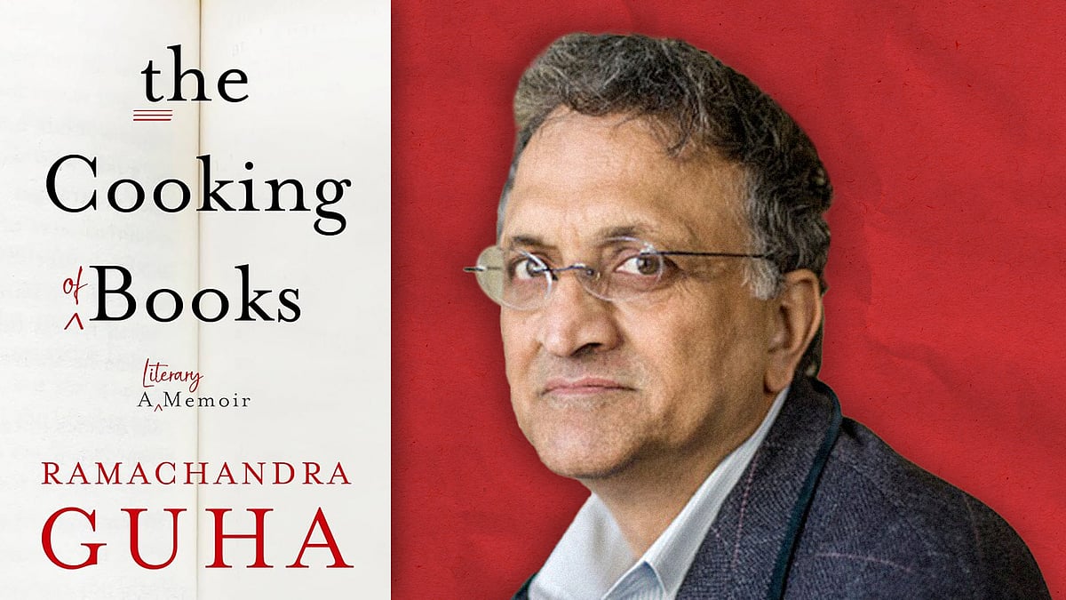 The cover of The Cooking of Books with a photo of Ramachandra Guha.