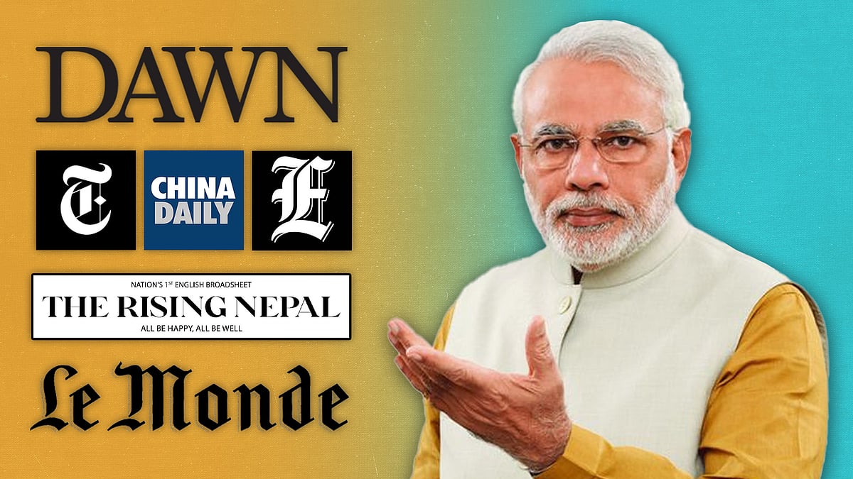 Narendra Modi and logos of media outlets. 