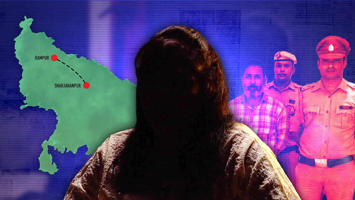 A silhouette of the survivor with a map of UP and one of the accused's picture in the background. 