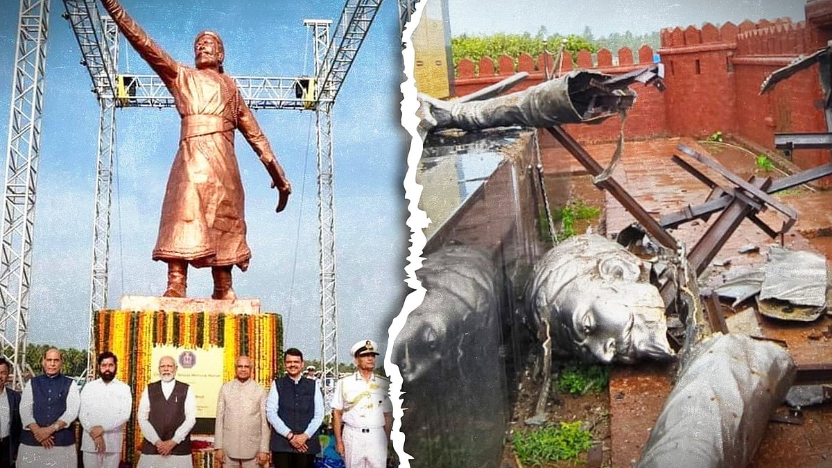 The statue at the time of inauguration and now (right). 