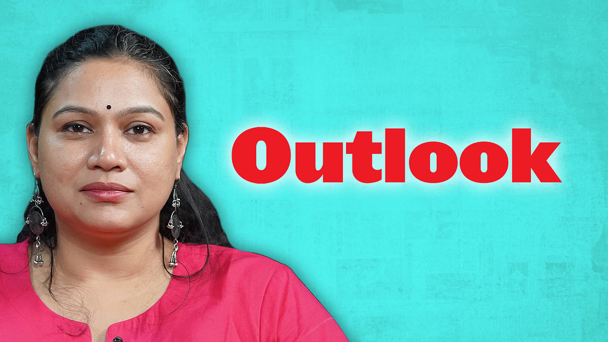 Neha Dixit with the logo of Outlook magazine.
