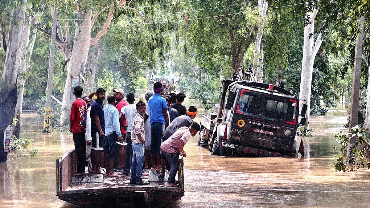 Rescue efforts in a flood-hit area.